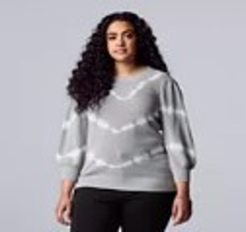 Simply Vera Wang Women's Gray/White Pullover Balloon Slv Tie-Dye Sweater Size 3X